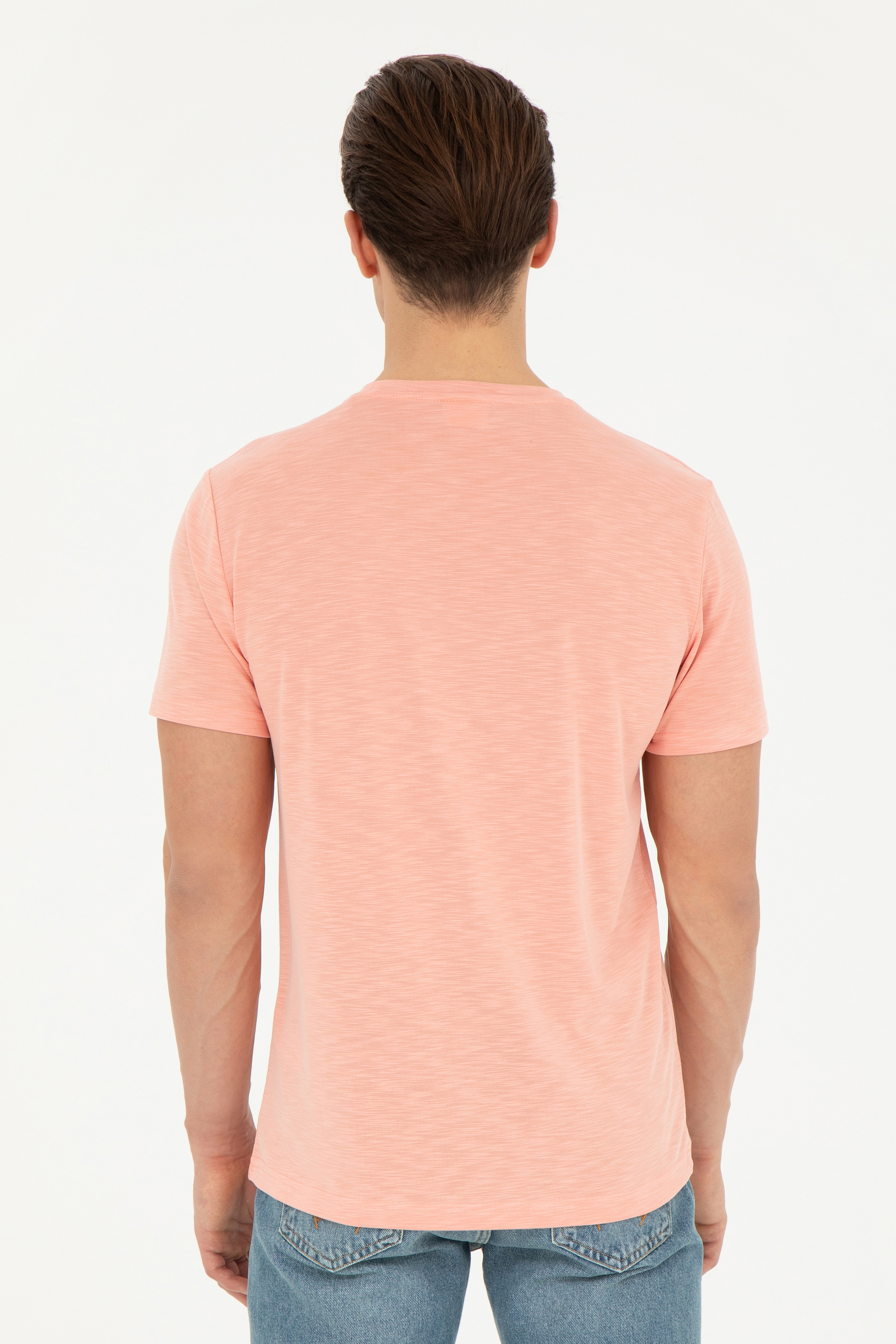 Erkek Regular Fit Bisiklet Yaka Somon Basic Tişört