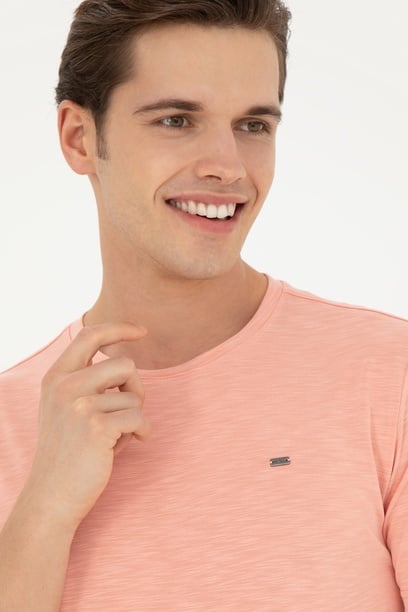 Erkek Regular Fit Bisiklet Yaka Somon Basic Tişört
