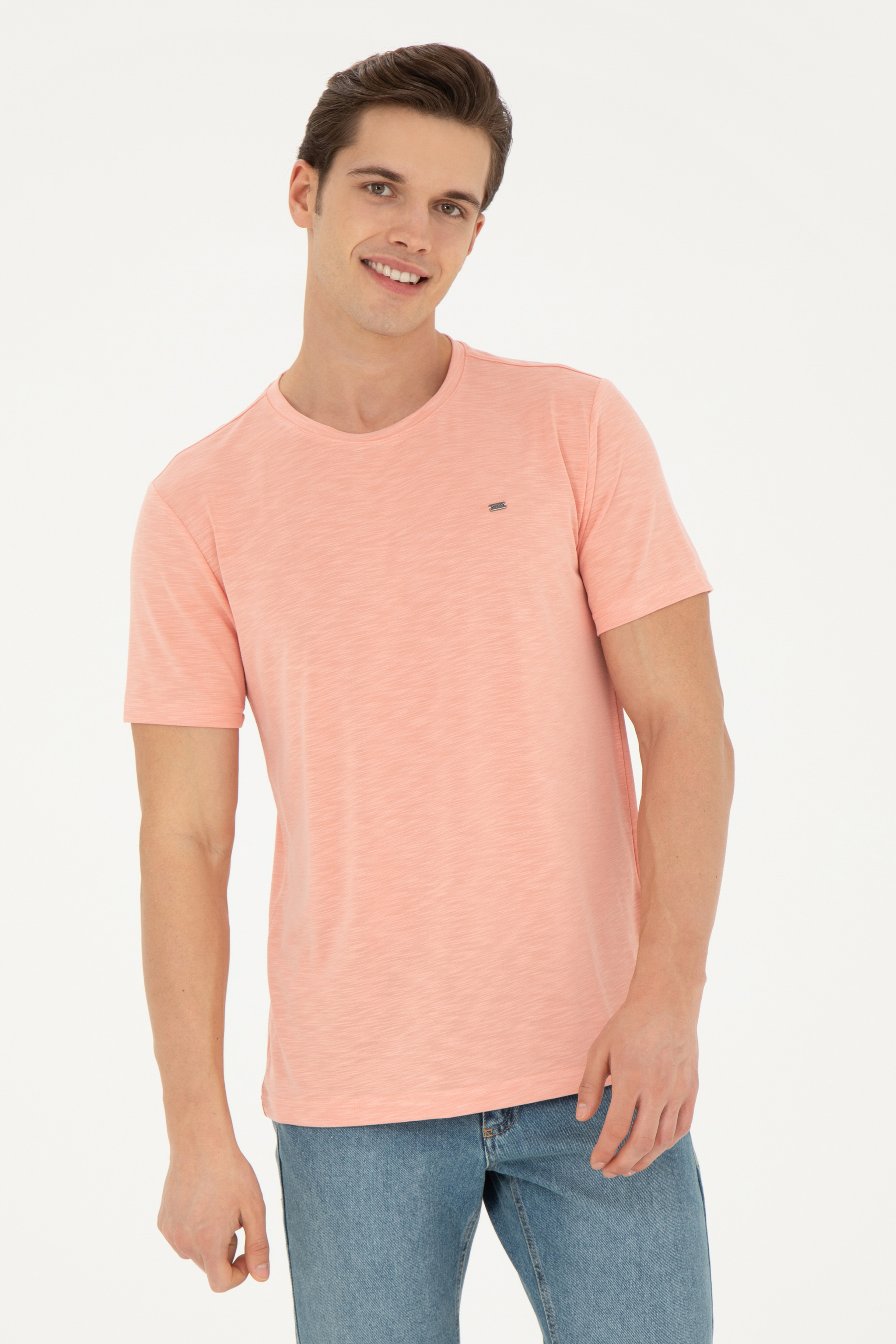 Erkek Regular Fit Bisiklet Yaka Somon Basic Tişört
