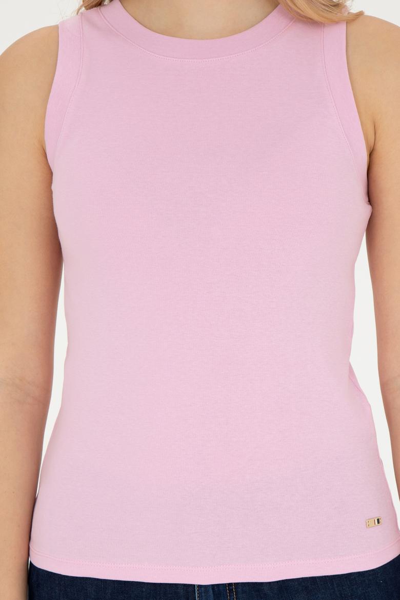 Kadın Pembe Bisiklet Yaka Kolsuz Tişört - 50285852033