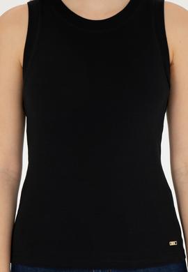 Kadın Siyah Bisiklet Yaka Kolsuz Tişört - 50285852054