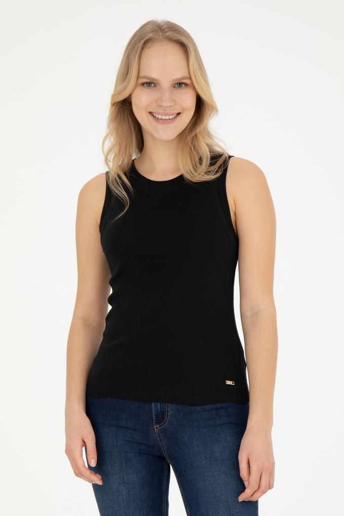 Kadın Siyah Bisiklet Yaka Kolsuz Tişört