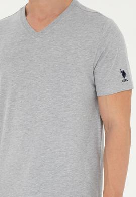 Erkek Regular Fit V Yaka Gri Melanj Basic Tişört - 50284632138