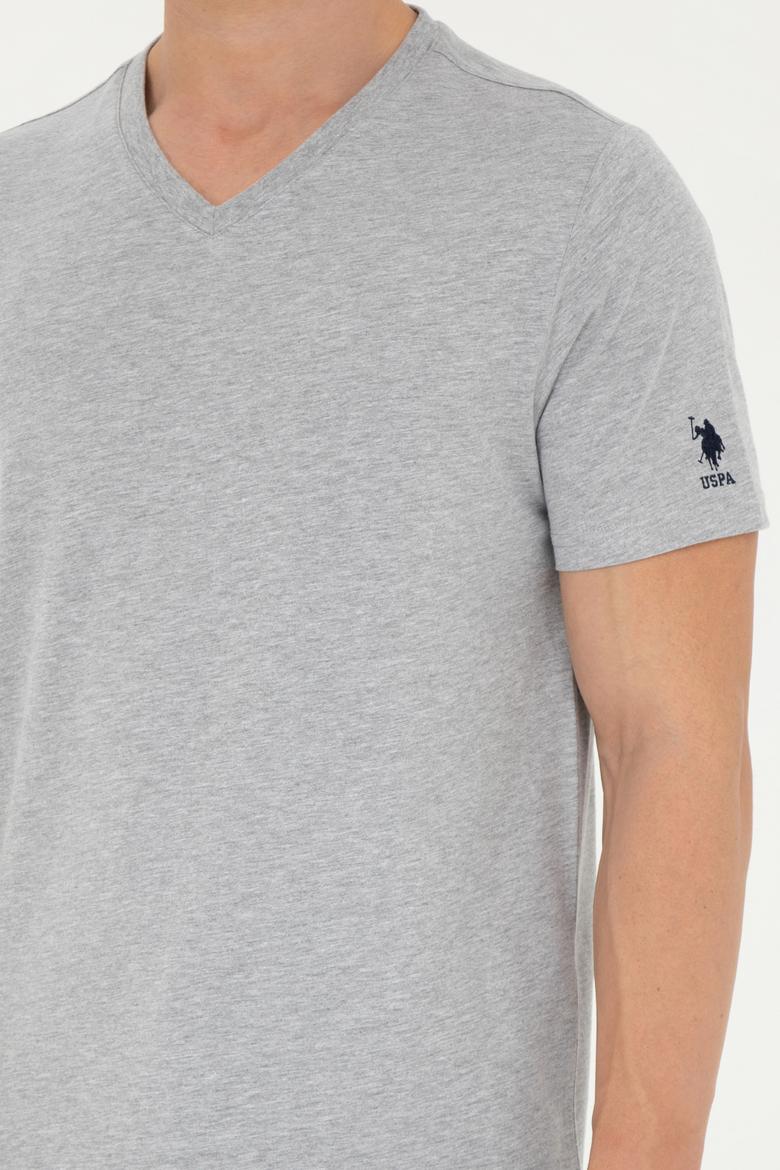 Erkek Regular Fit V Yaka Gri Melanj Basic Tişört - 50284632138