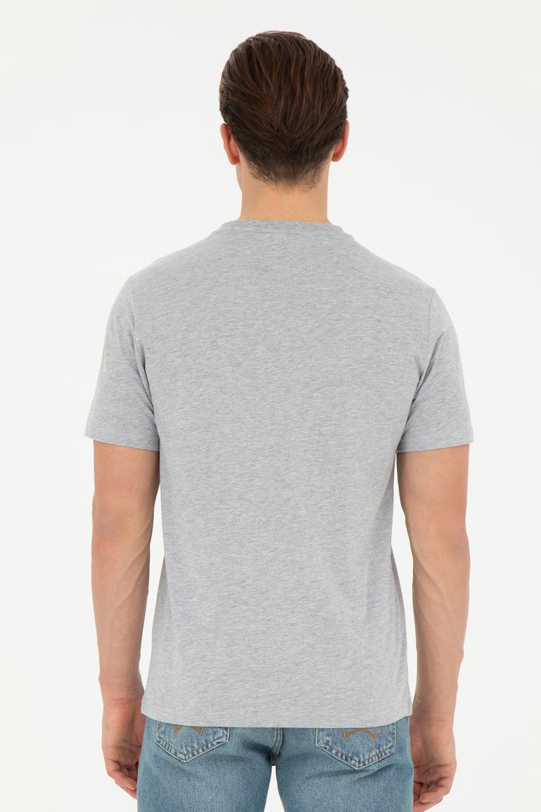 Erkek Regular Fit V Yaka Gri Melanj Basic Tişört - 50284632138