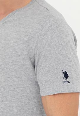 Erkek Regular Fit V Yaka Gri Melanj Basic Tişört - 50284632138