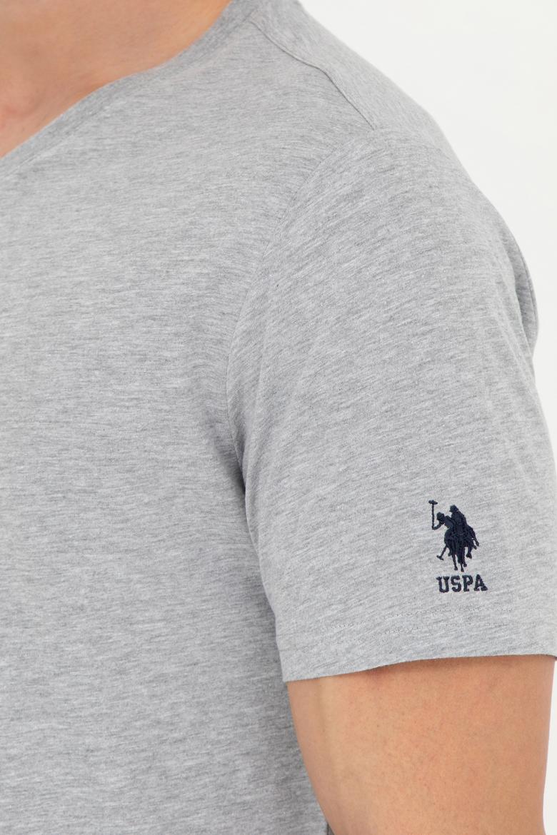 Erkek Regular Fit V Yaka Gri Melanj Basic Tişört - 50284632138