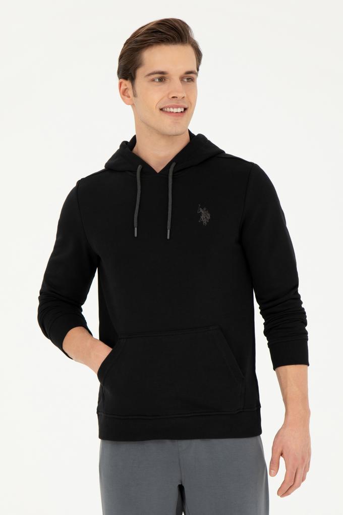 Erkek Siyah Kapüşonlu Basic Sweatshirt