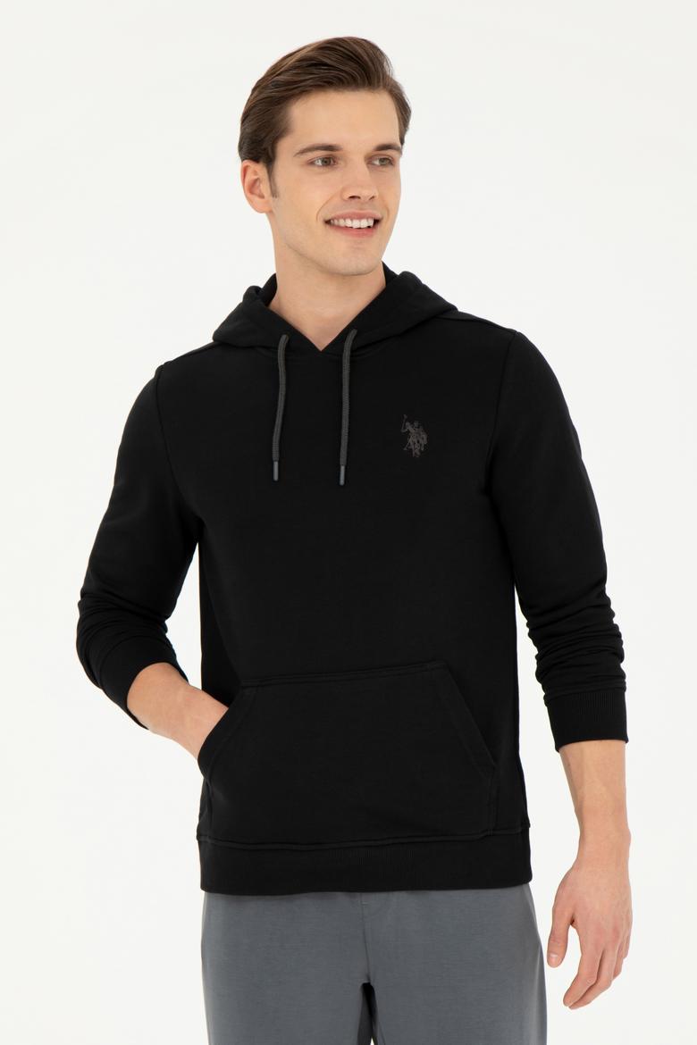 Erkek Siyah Kapüşonlu Basic Sweatshirt