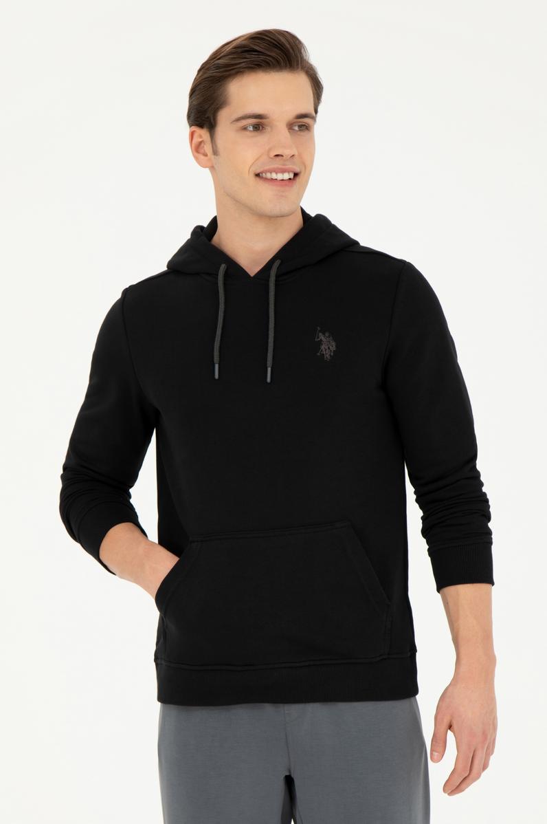 Erkek Siyah Kapüşonlu Basic Sweatshirt