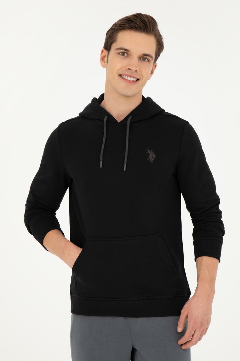 Erkek Siyah Kapüşonlu Basic Sweatshirt - 50261140048