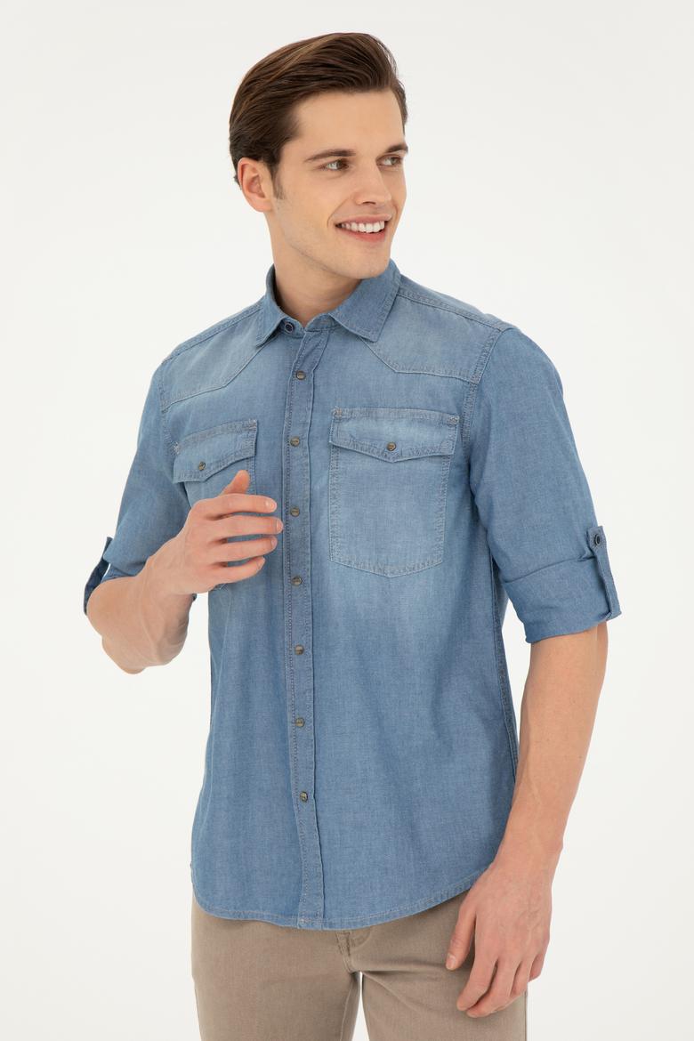 Erkek Açık Mavi Jean Gömlek - 50266724006