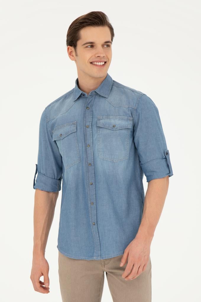 Erkek Açık Mavi Jean Gömlek