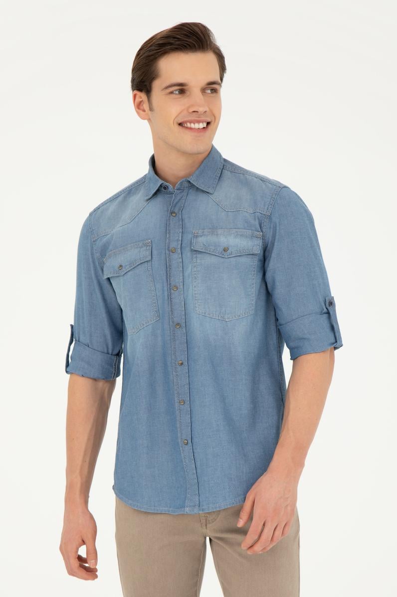 Erkek Açık Mavi Jean Gömlek