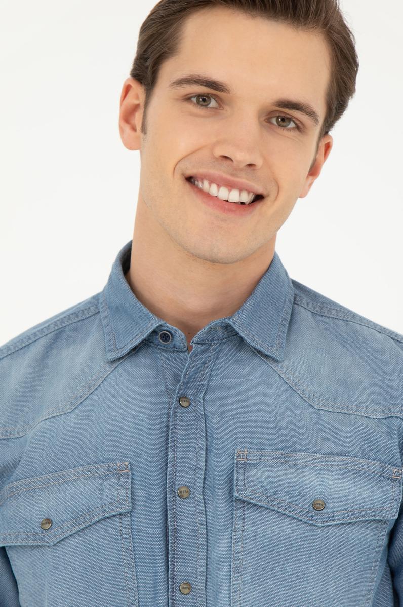 Erkek Açık Mavi Jean Gömlek