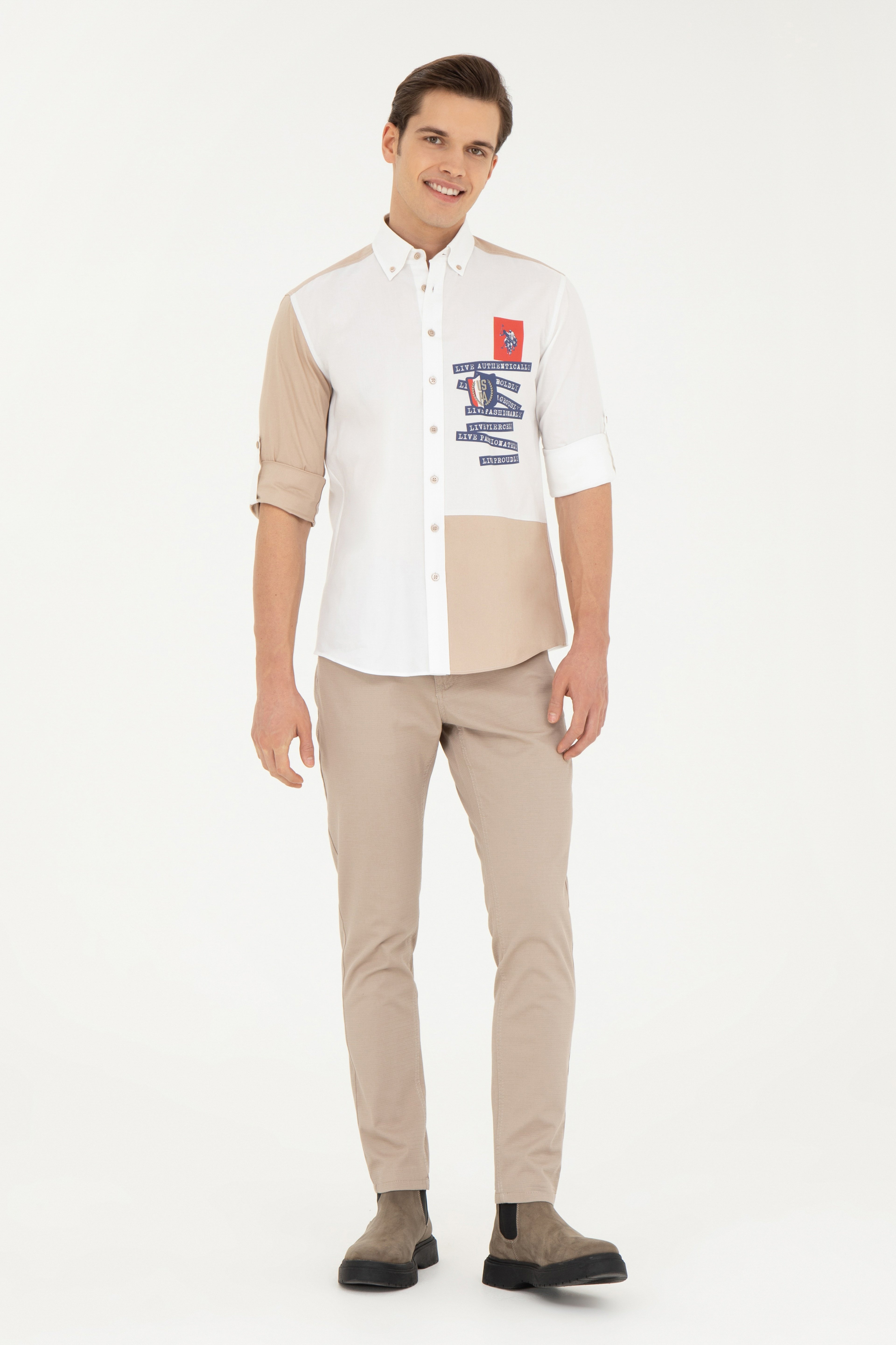 Erkek Slim Fit Koyu Bej Kanvas / Chino Pantolon - Image 1