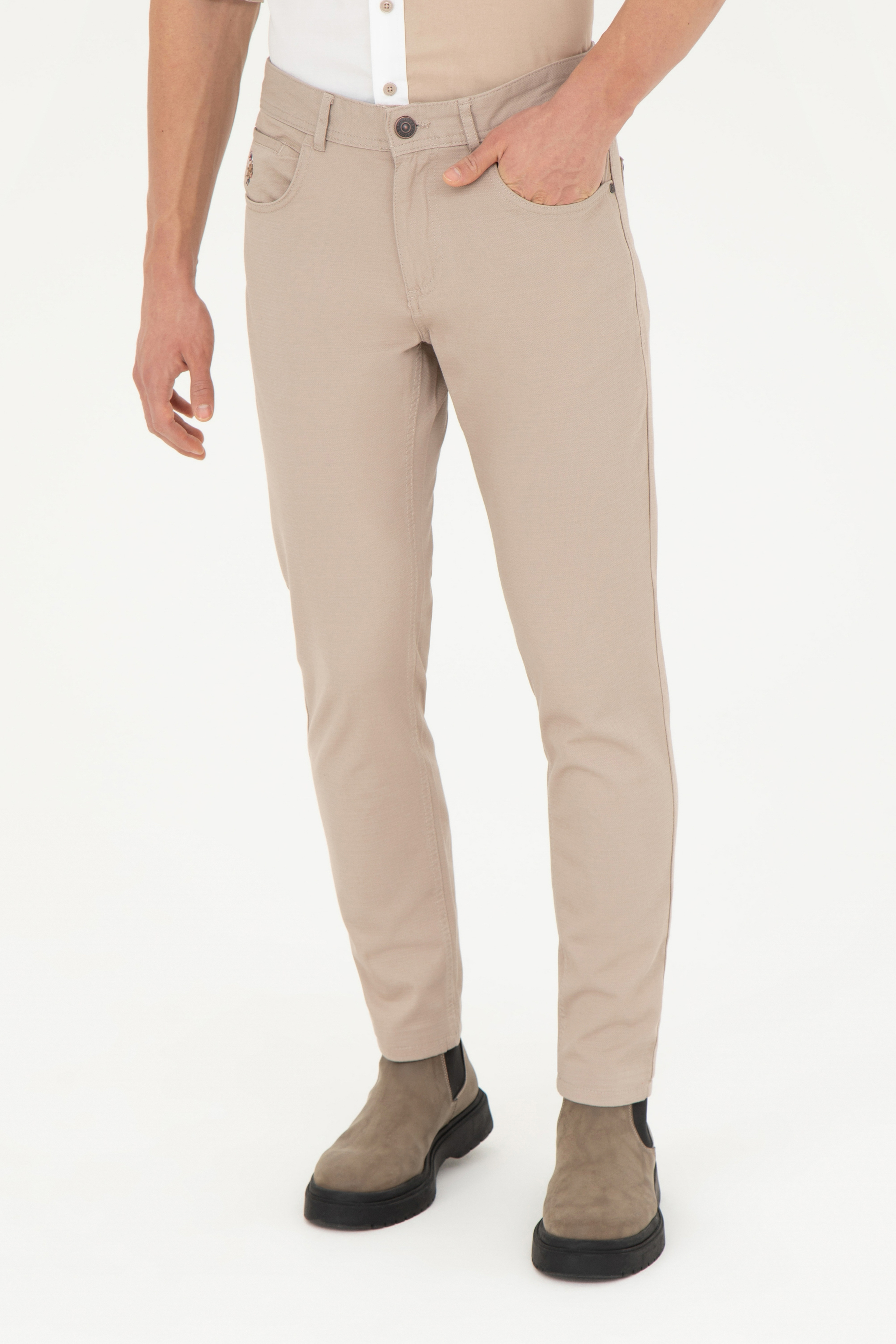 Erkek Slim Fit Koyu Bej Kanvas / Chino Pantolon - Image 2
