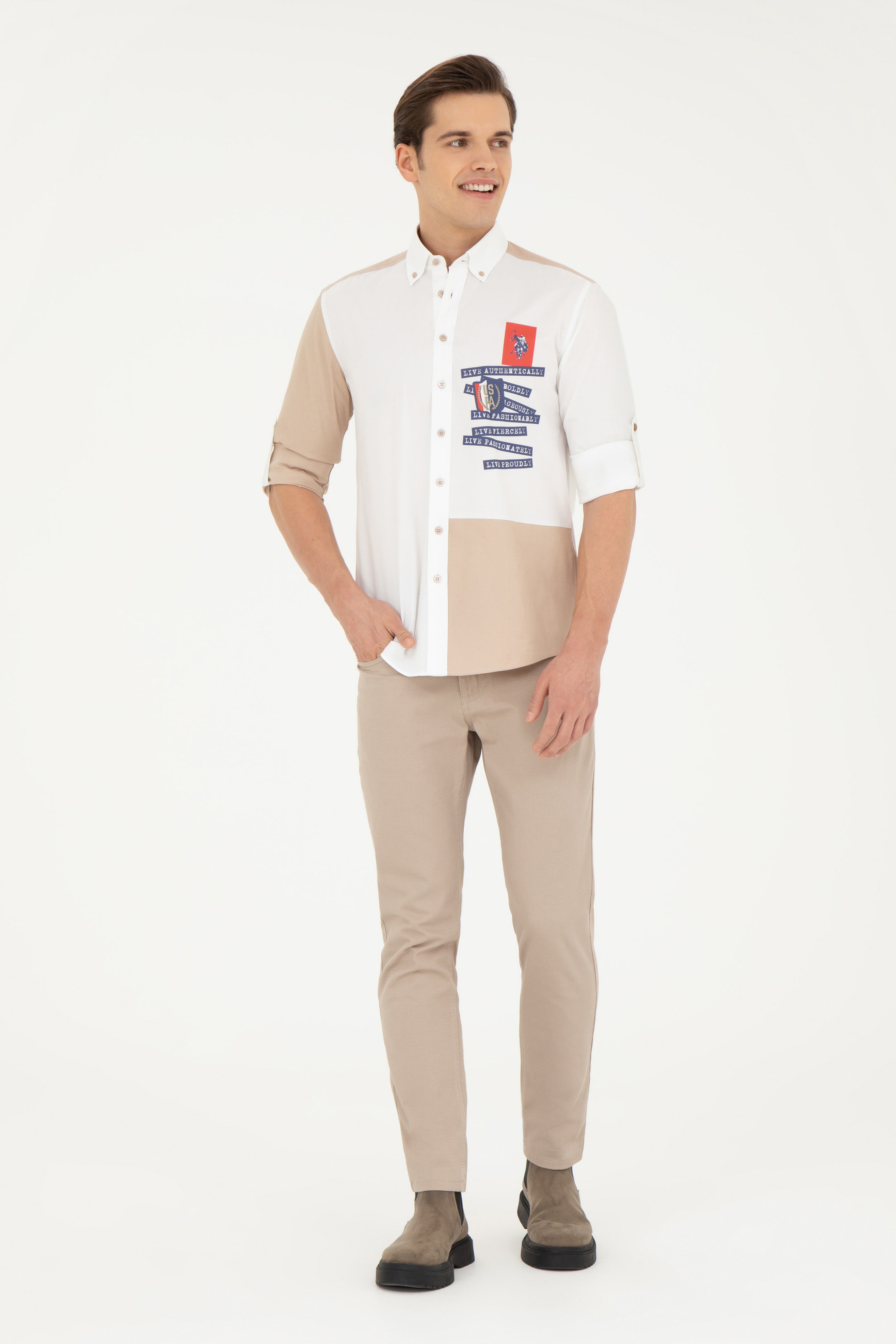 Erkek Slim Fit Koyu Bej Kanvas / Chino Pantolon