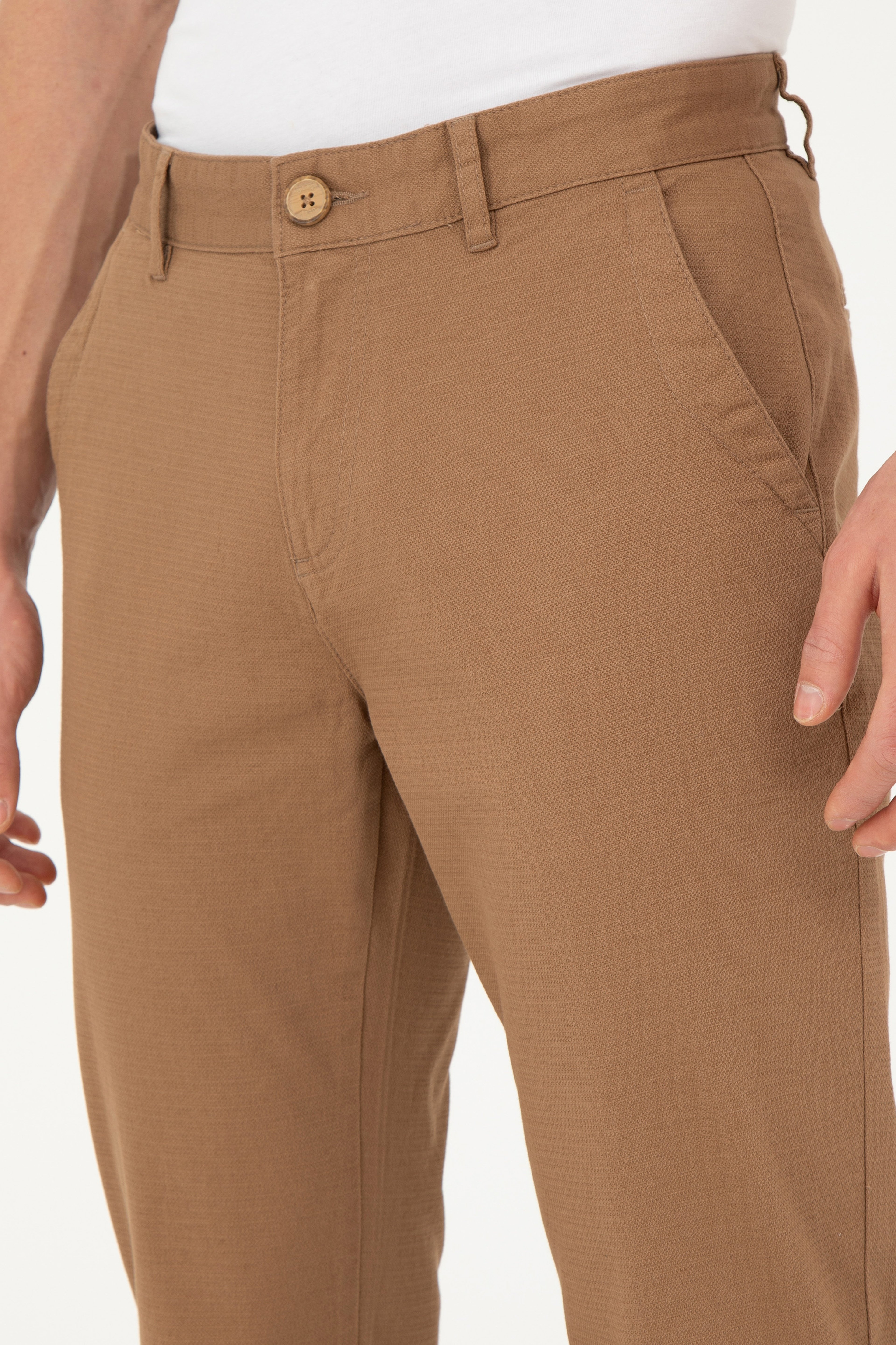 Erkek Regular Fit Camel Kanvas / Chino Pantolon
