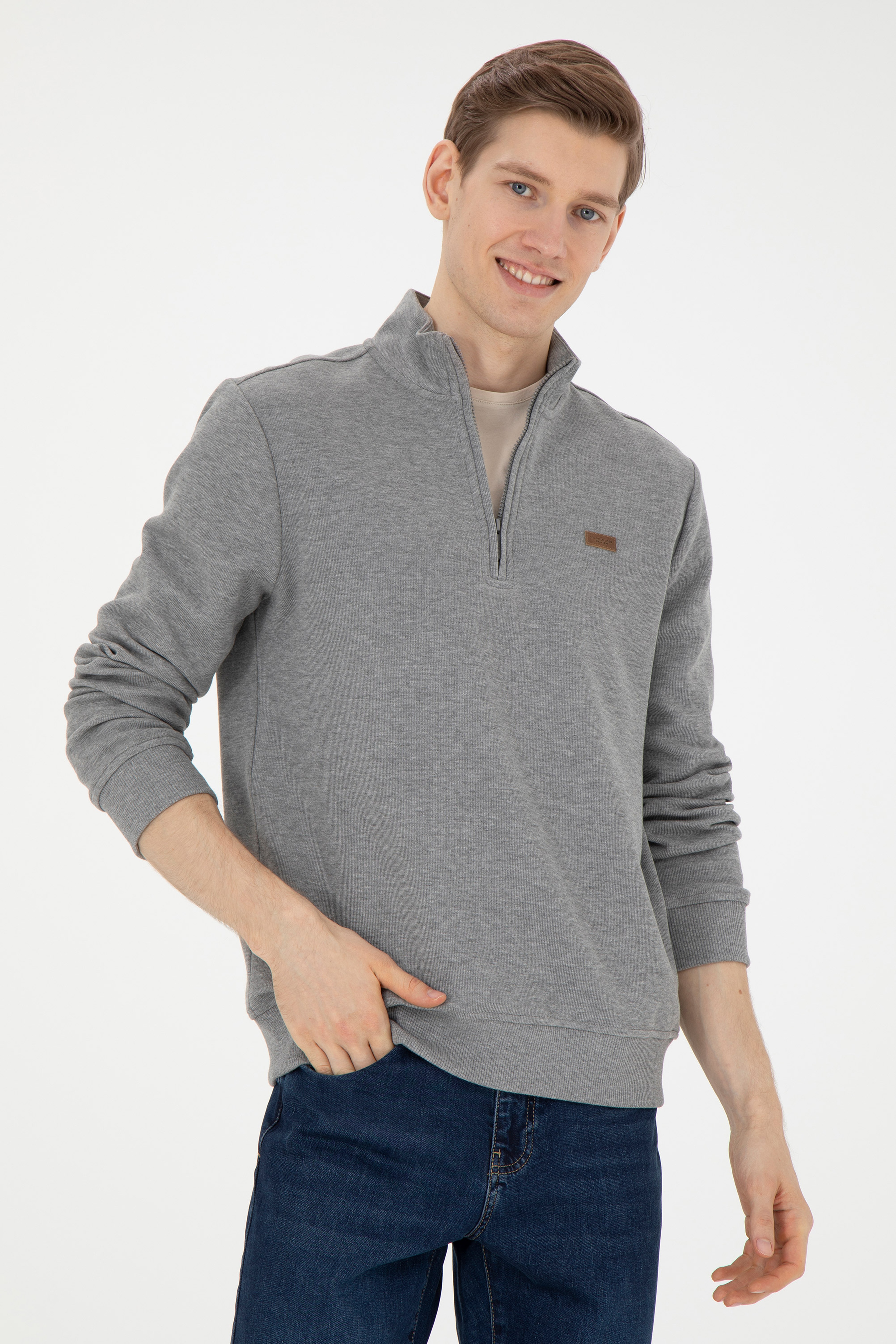 Erkek Gri Melanj Sweatshirt - Image 3