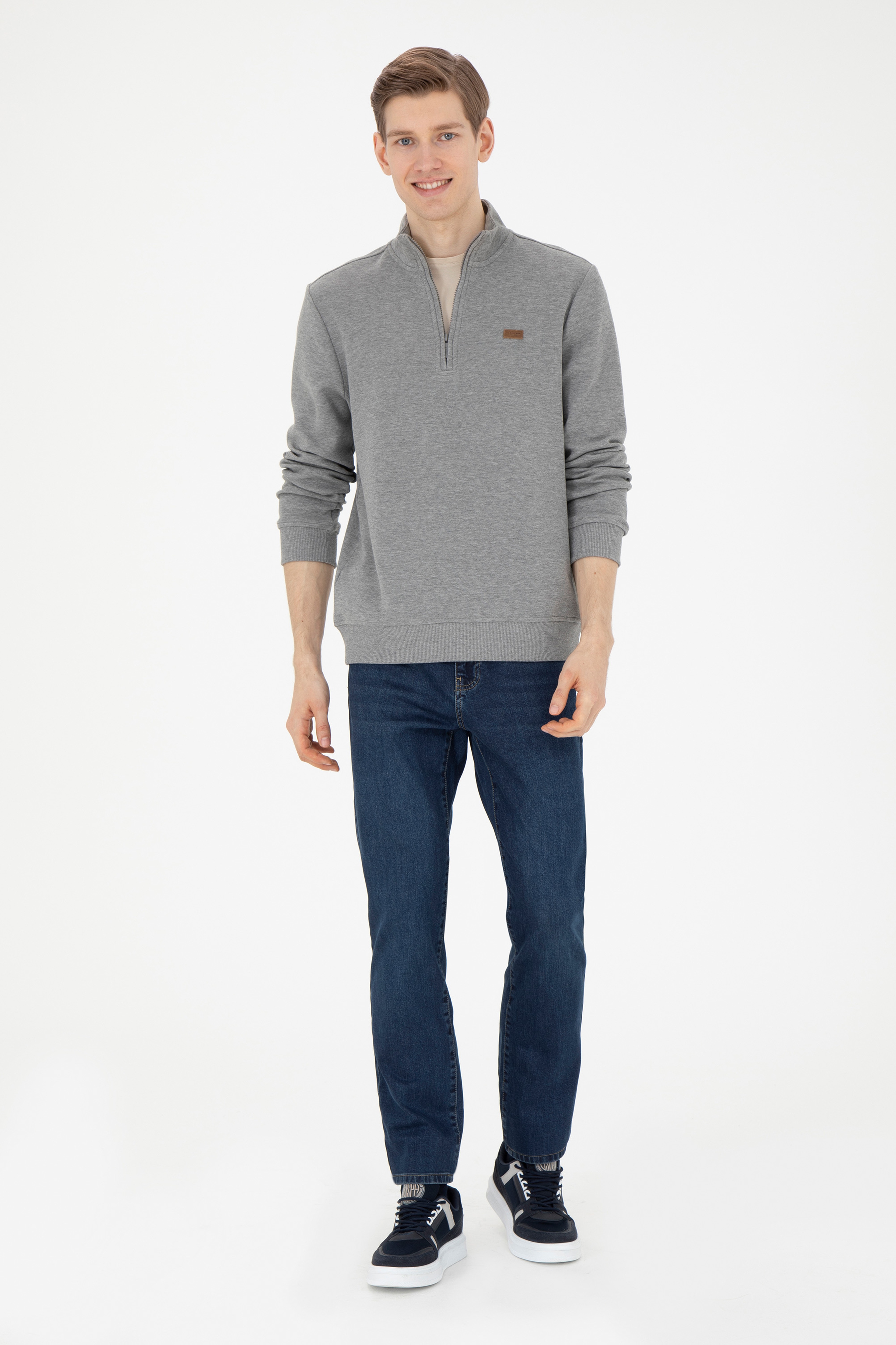 Erkek Gri Melanj Sweatshirt - Image 4