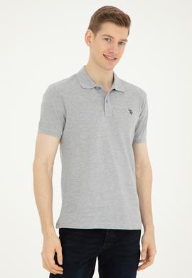 Erkek Slim Fit Polo Yaka Gri Melanj Basic Tişört - 50279573017