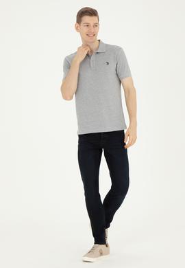 Erkek Slim Fit Polo Yaka Gri Melanj Basic Tişört - 50279573017