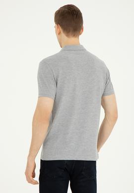 Erkek Slim Fit Polo Yaka Gri Melanj Basic Tişört - 50279573017