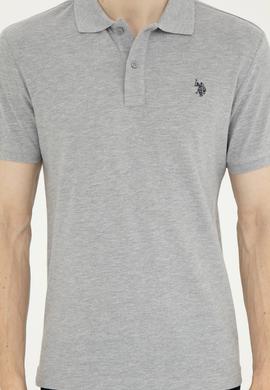 Erkek Slim Fit Polo Yaka Gri Melanj Basic Tişört - 50279573017