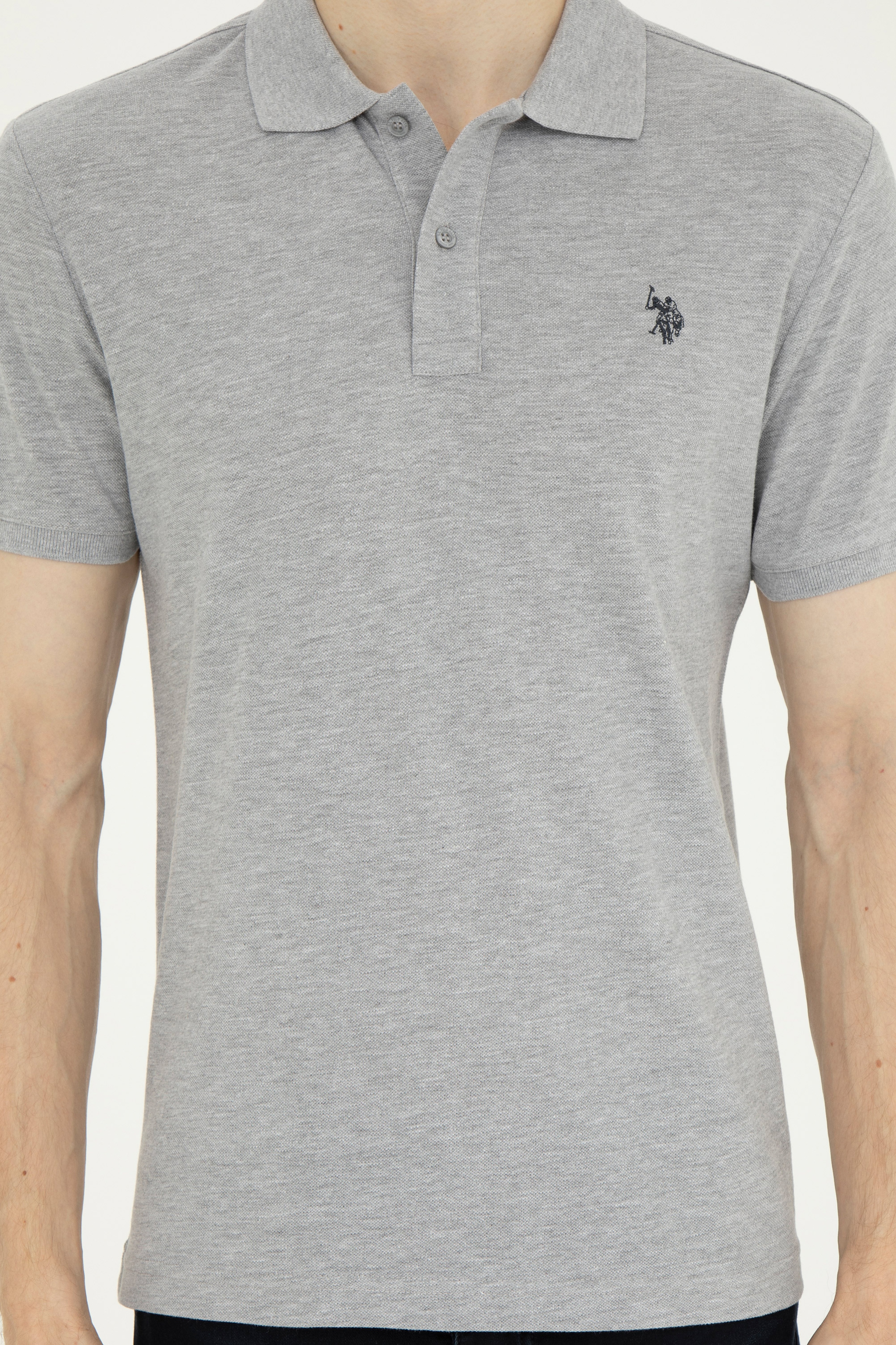 Erkek Slim Fit Polo Yaka Gri Melanj Basic Tişört - Image 6