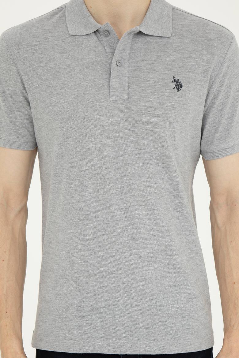 Erkek Slim Fit Polo Yaka Gri Melanj Basic Tişört - 50279573017