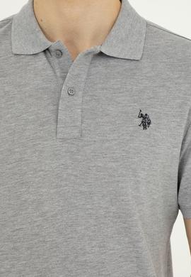 Erkek Slim Fit Polo Yaka Gri Melanj Basic Tişört - 50279573017