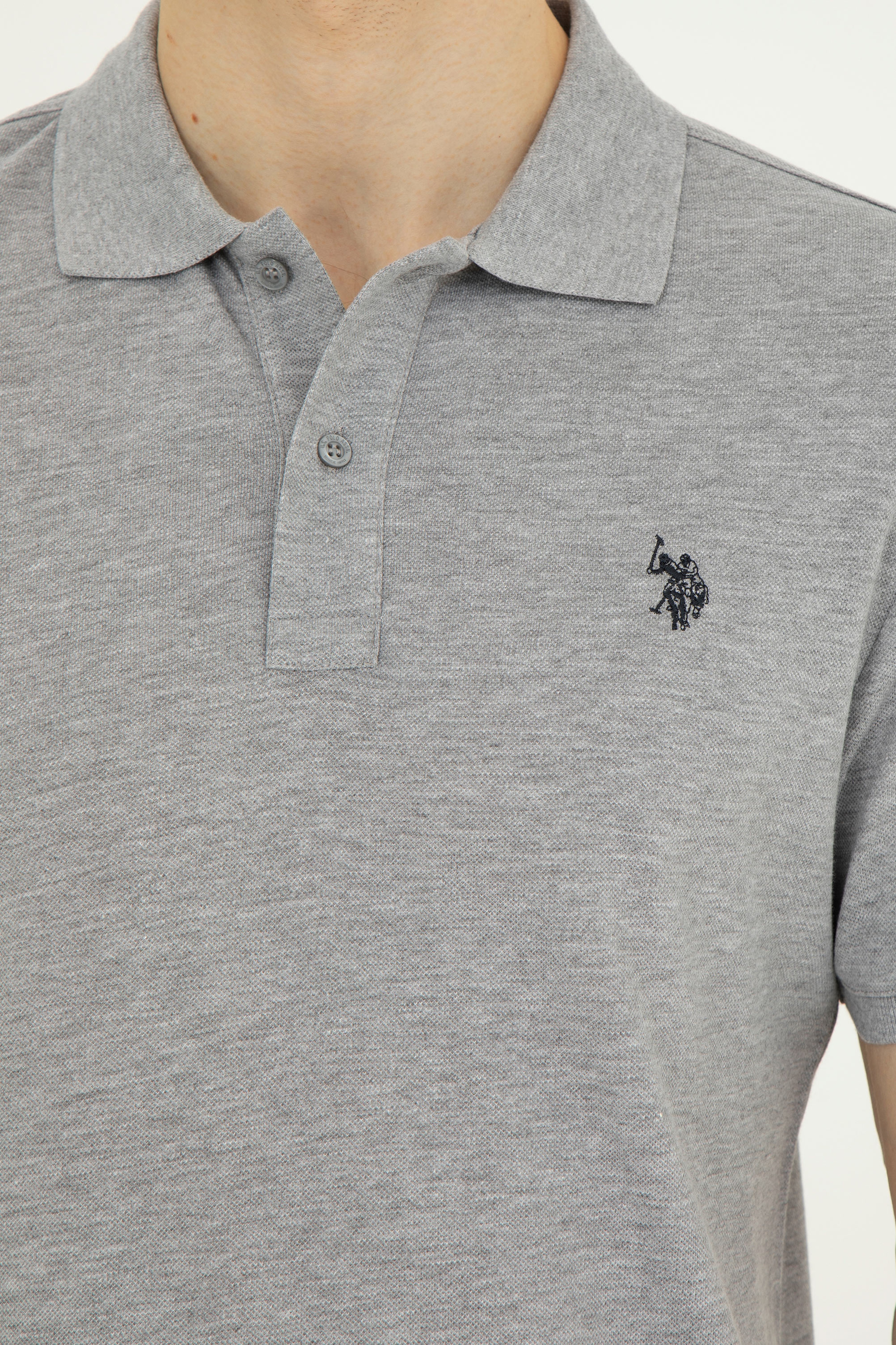Erkek Slim Fit Polo Yaka Gri Melanj Basic Tişört - Image 7
