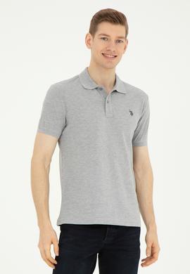 Erkek Slim Fit Polo Yaka Gri Melanj Basic Tişört - 50279573017