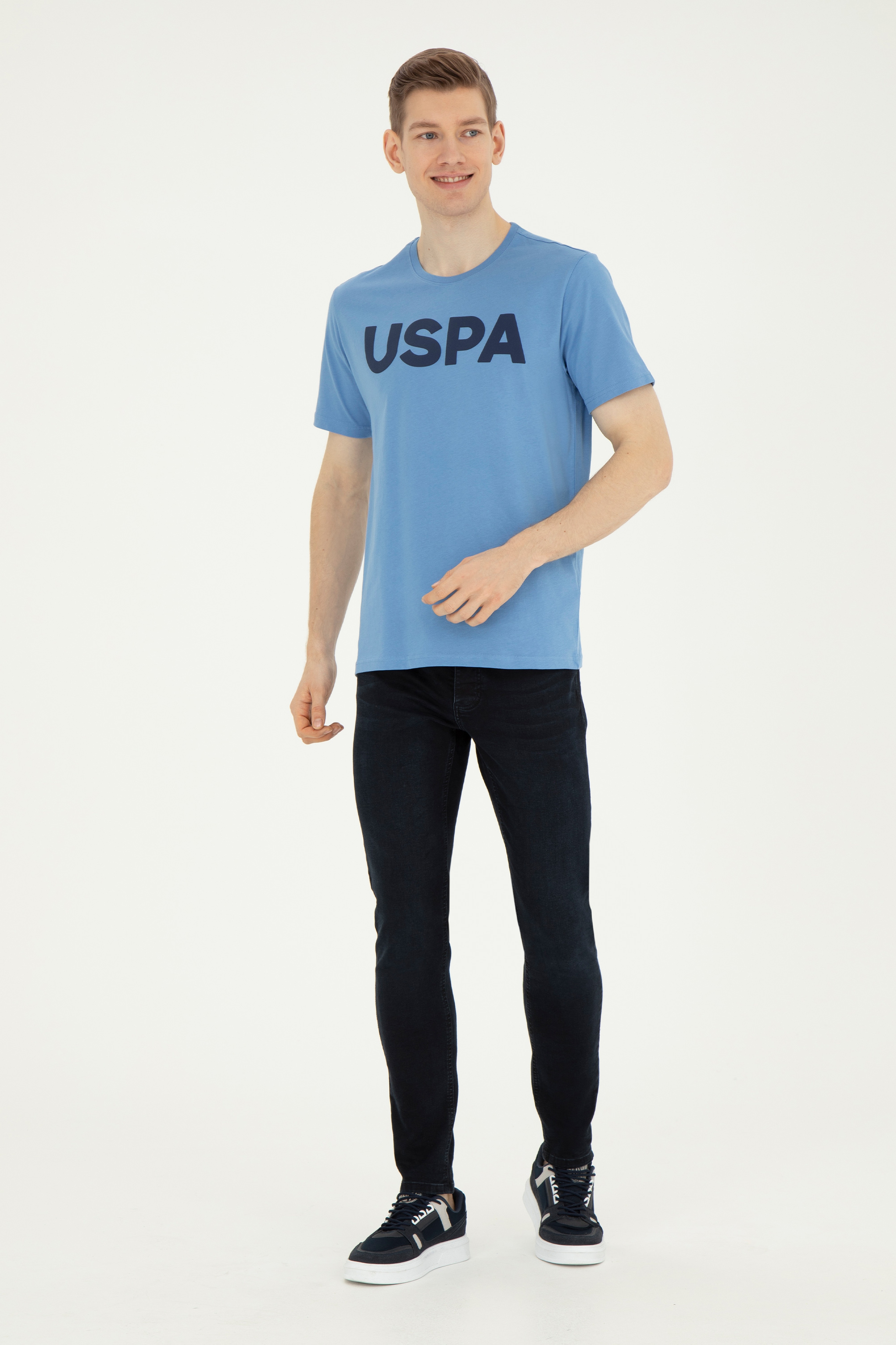 Erkek Regular Fit Bisiklet Yaka Koyu Mavi Basic Tişört - Image 4