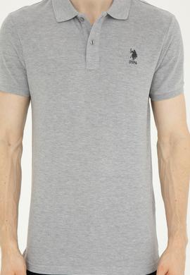 Erkek Slim Fit Polo Yaka Gri Melanj Basic Tişört - 50279613038