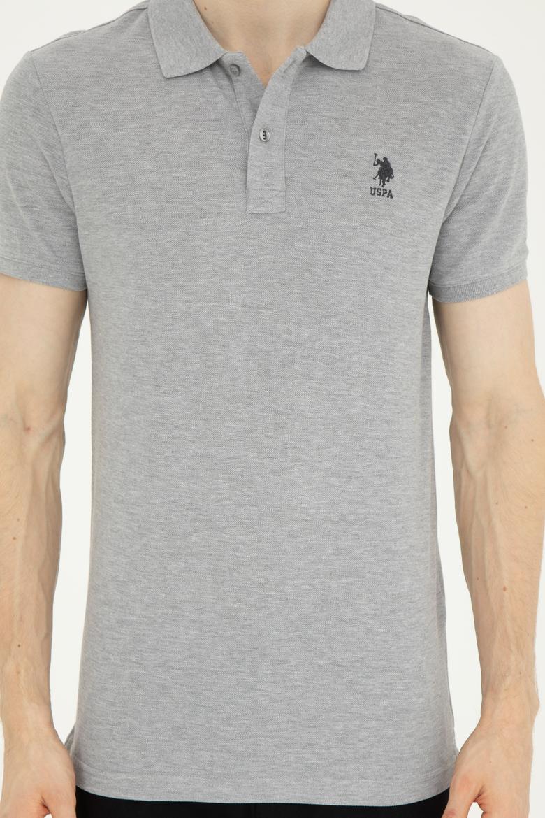 Erkek Slim Fit Polo Yaka Gri Melanj Basic Tişört - 50279613038