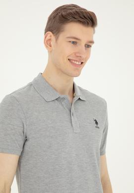 Erkek Slim Fit Polo Yaka Gri Melanj Basic Tişört - 50279613038