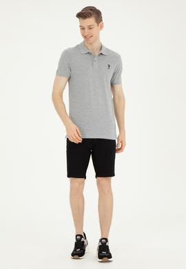 Erkek Slim Fit Polo Yaka Gri Melanj Basic Tişört - 50279613038