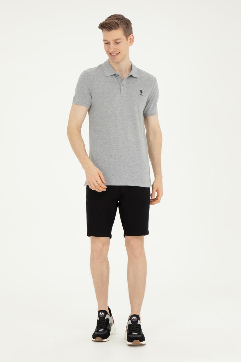 Erkek Slim Fit Polo Yaka Gri Melanj Basic Tişört - 50279613038