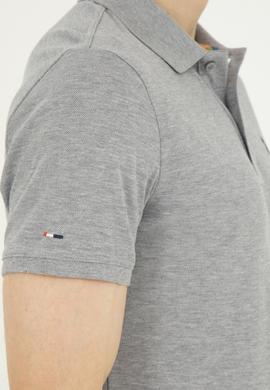 Erkek Slim Fit Polo Yaka Gri Melanj Basic Tişört - 50279613038