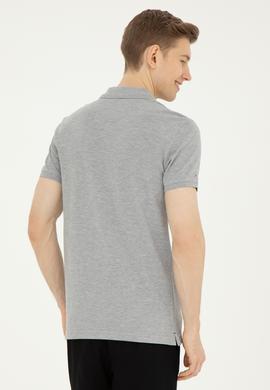 Erkek Slim Fit Polo Yaka Gri Melanj Basic Tişört - 50279613038