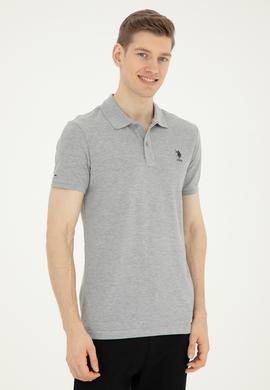 Erkek Slim Fit Polo Yaka Gri Melanj Basic Tişört - 50279613038