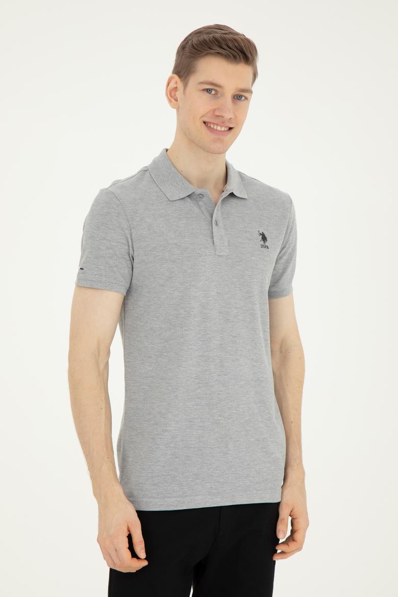 Erkek Slim Fit Polo Yaka Gri Melanj Basic Tişört - 50279613038