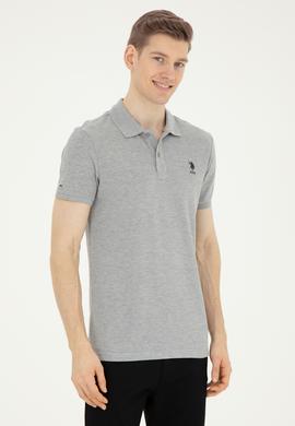 Erkek Slim Fit Polo Yaka Gri Melanj Basic Tişört - 50279613038