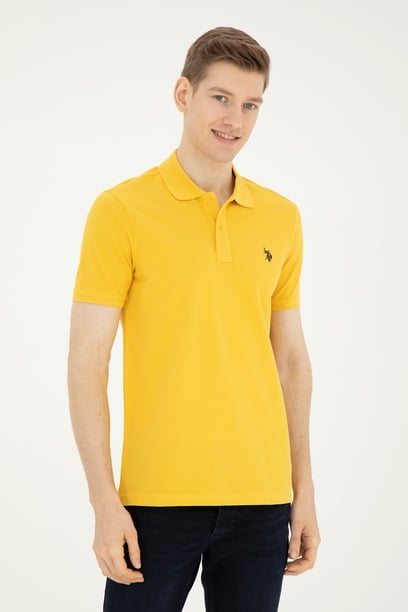 Erkek Slim Fit Polo Yaka Safran Basic Tişört