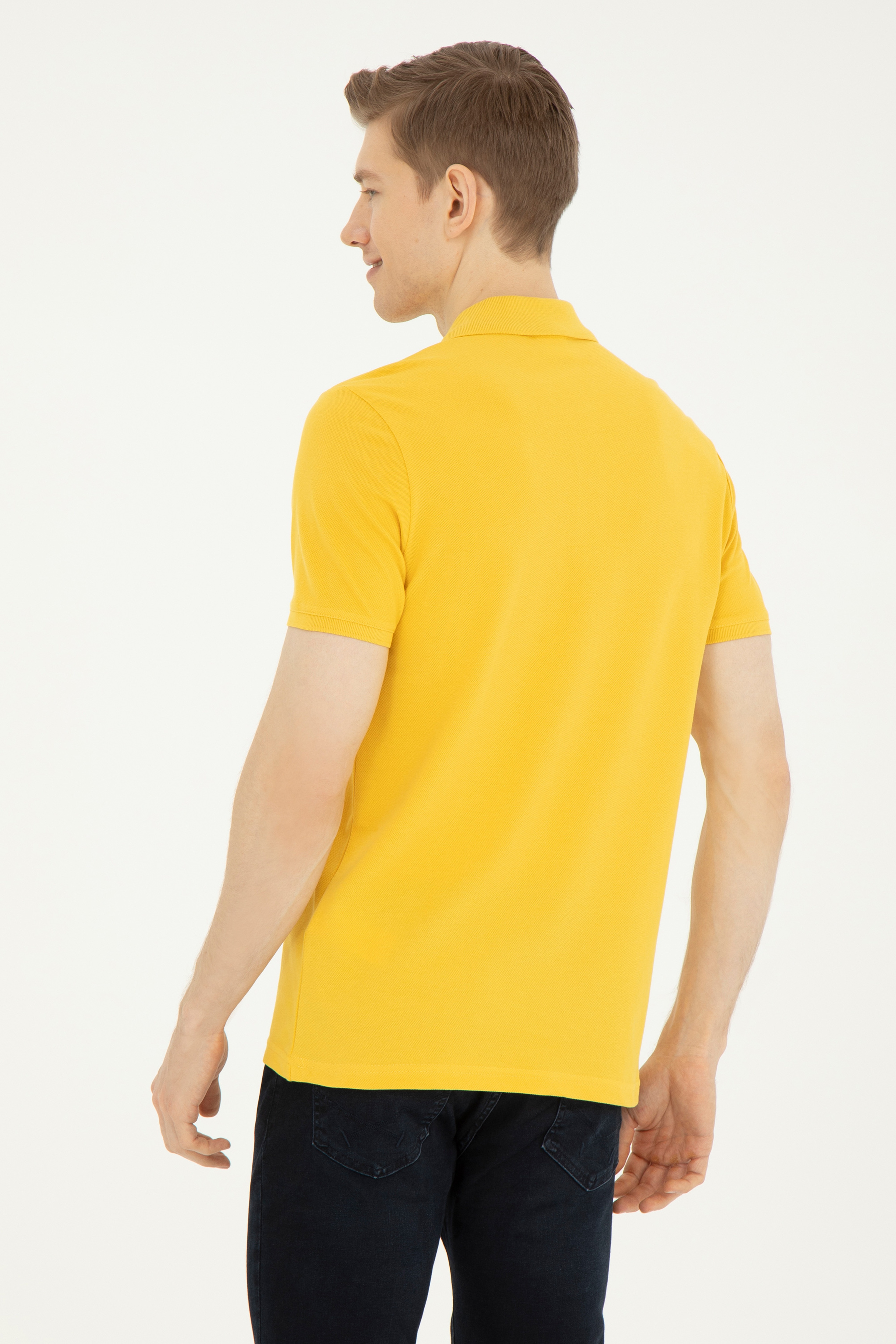 Erkek Slim Fit Polo Yaka Safran Basic Tişört - Image 5