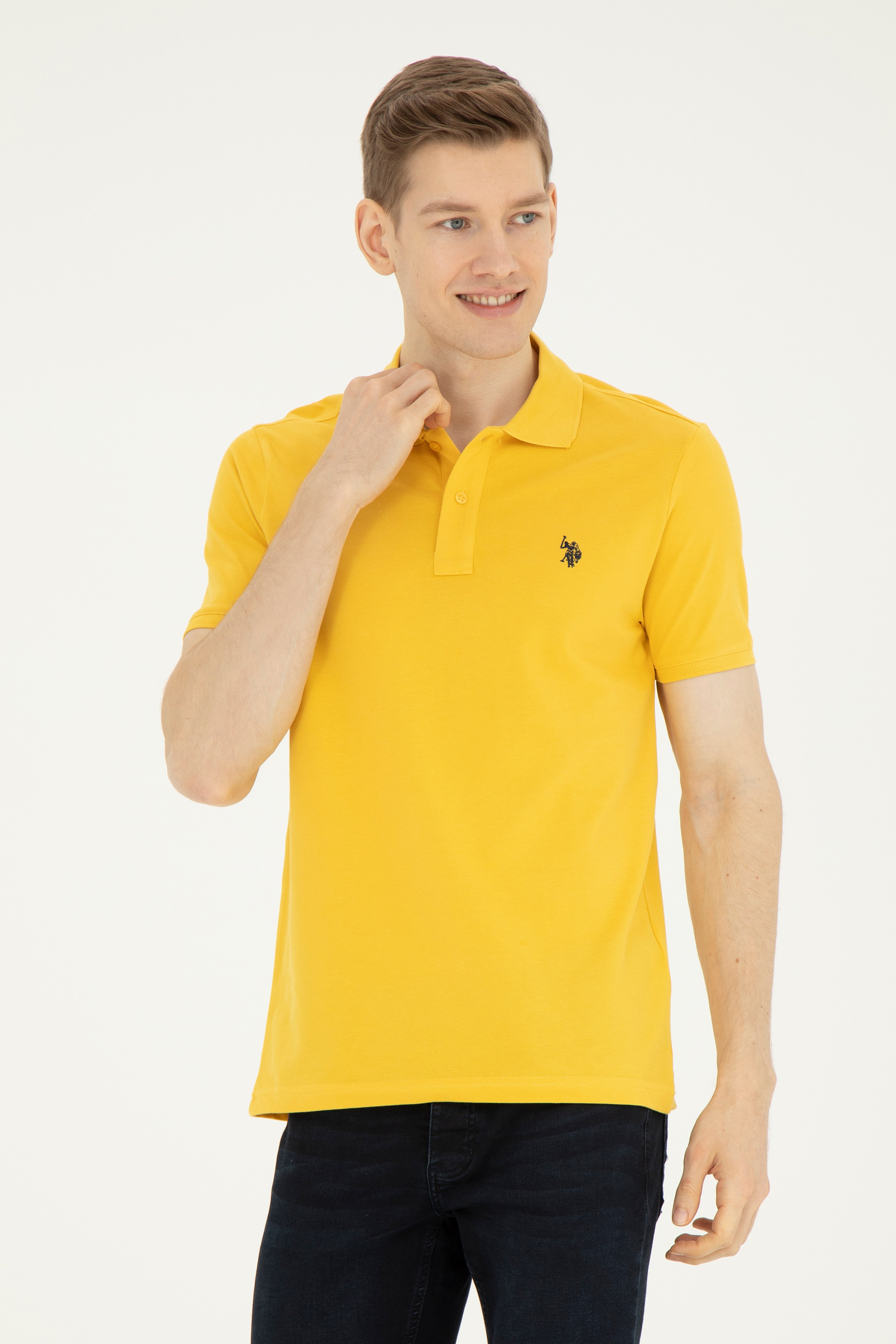 Erkek Slim Fit Polo Yaka Safran Basic Tişört - Image 1