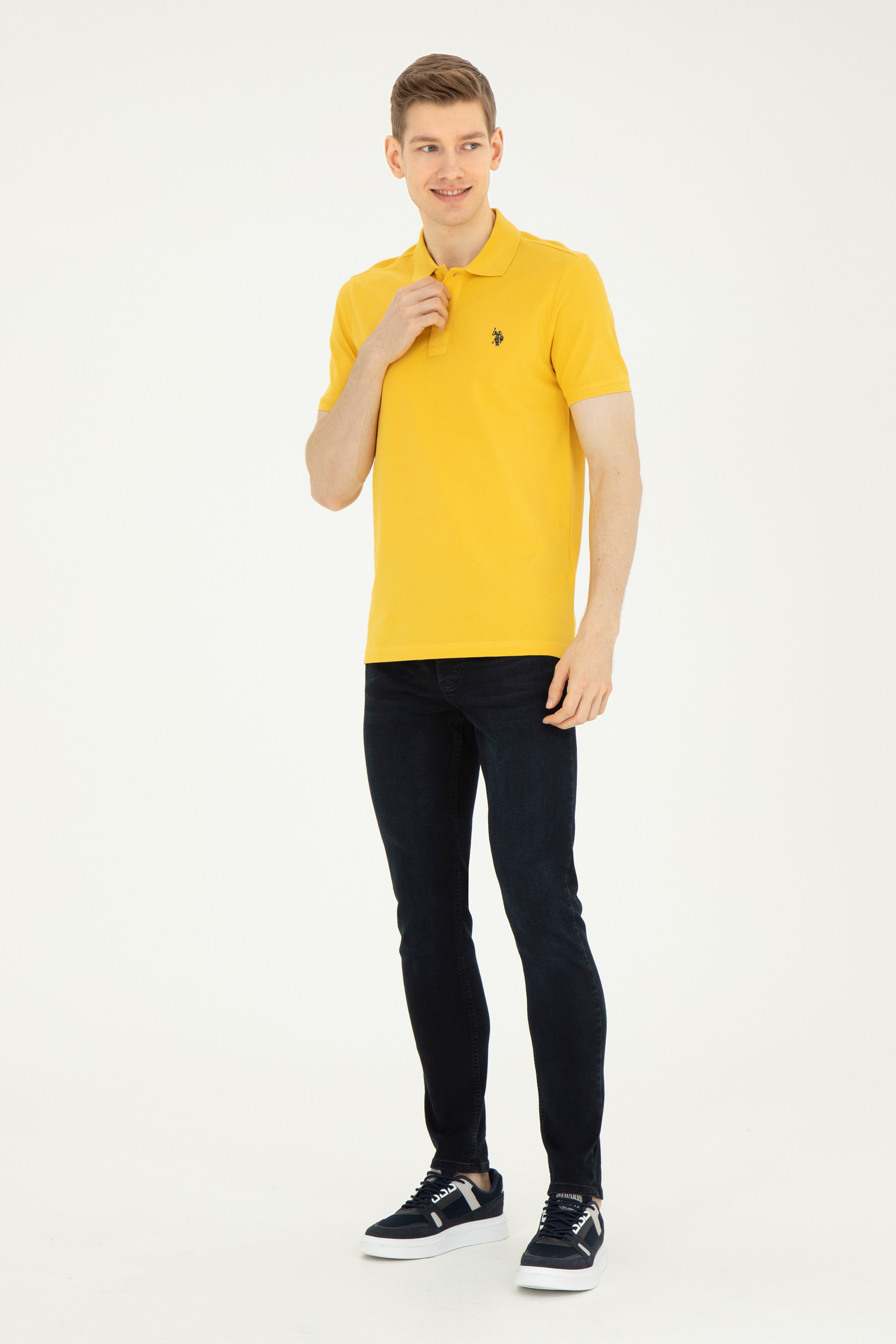 Erkek Slim Fit Polo Yaka Safran Basic Tişört - Image 4