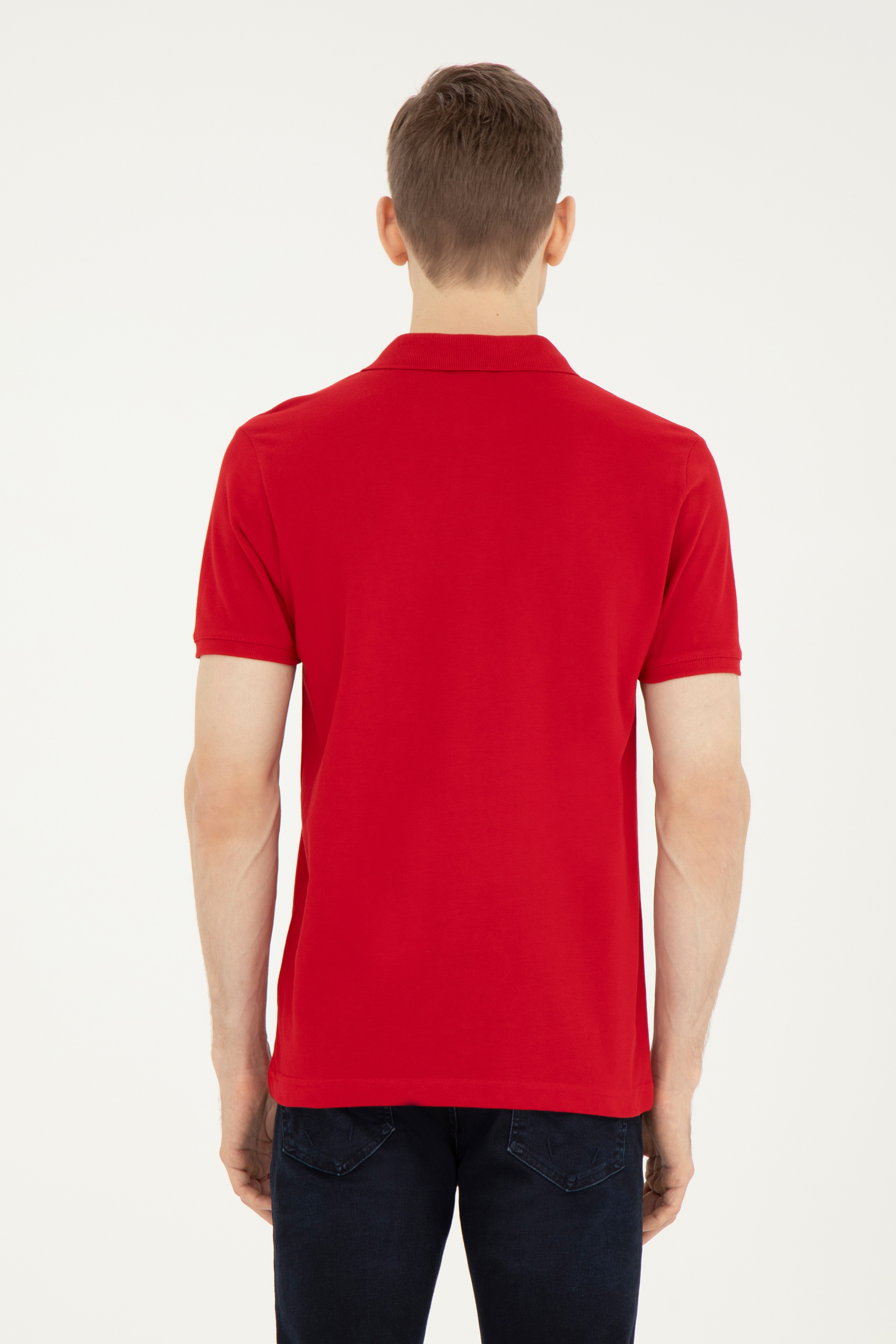 Erkek Slim Fit Polo Yaka Kırmızı Basic Tişört - Image 5